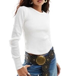 We The Free Ivory Waffle Textured Knit Top